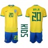 Brasilien Vinicius Junior #20 Hemmaställ Barn VM 2022 Korta ärmar (+ Korta byxor)